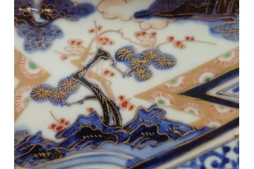 江戸期　富長貴春(富貴長春)　古伊万里　染付　金彩　色絵　蛸唐草　7.3寸皿　約22cm　大胆かつ繊細な絵柄に魅了される長皿2客(七寸三分、和皿、角皿、和食器)(R-061777)