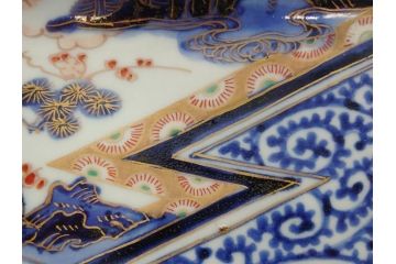 江戸期　富長貴春(富貴長春)　古伊万里　染付　金彩　色絵　蛸唐草　7.3寸皿　約22cm　大胆かつ繊細な絵柄に魅了される長皿2客(七寸三分、和皿、角皿、和食器)(R-061777)