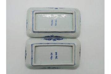 江戸期　富長貴春(富貴長春)　古伊万里　染付　金彩　色絵　蛸唐草　7.3寸皿　約21.5cm　大胆かつ繊細な絵柄に魅了される長皿2客(七寸三分、和皿、角皿、和食器)(R-061778)