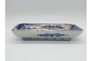 江戸期　富長貴春(富貴長春)　古伊万里　染付　金彩　色絵　蛸唐草　7.3寸皿　約21.5cm　大胆かつ繊細な絵柄に魅了される長皿2客(七寸三分、和皿、角皿、和食器)(R-061778)