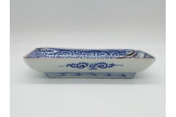 江戸期　富長貴春(富貴長春)　古伊万里　染付　金彩　色絵　蛸唐草　7.3寸皿　約21.5cm　大胆かつ繊細な絵柄に魅了される長皿2客(七寸三分、和皿、角皿、和食器)(R-061778)