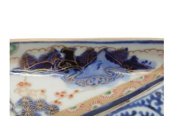 江戸期　富長貴春(富貴長春)　古伊万里　染付　金彩　色絵　蛸唐草　7.3寸皿　約21.5cm　大胆かつ繊細な絵柄に魅了される長皿2客(七寸三分、和皿、角皿、和食器)(R-061778)