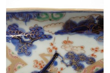 江戸期　富長貴春(富貴長春)　古伊万里　染付　金彩　色絵　蛸唐草　7.3寸皿　約21.5cm　大胆かつ繊細な絵柄に魅了される長皿2客(七寸三分、和皿、角皿、和食器)(R-061778)