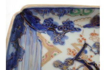 江戸期　富長貴春(富貴長春)　古伊万里　染付　金彩　色絵　蛸唐草　7.3寸皿　約21.5cm　大胆かつ繊細な絵柄に魅了される長皿2客(七寸三分、和皿、角皿、和食器)(R-061778)