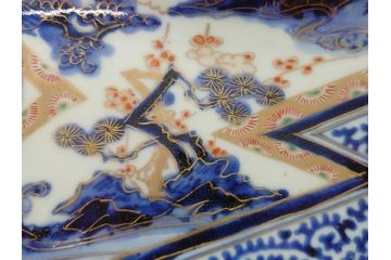 江戸期　富長貴春(富貴長春)　古伊万里　染付　金彩　色絵　蛸唐草　7.3寸皿　約21.5cm　大胆かつ繊細な絵柄に魅了される長皿2客(七寸三分、和皿、角皿、和食器)(R-061778)