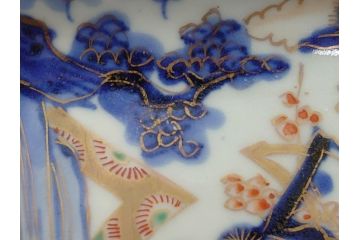 江戸期　富長貴春(富貴長春)　古伊万里　染付　金彩　色絵　蛸唐草　7.3寸皿　約21.5cm　大胆かつ繊細な絵柄に魅了される長皿2客(七寸三分、和皿、角皿、和食器)(R-061778)