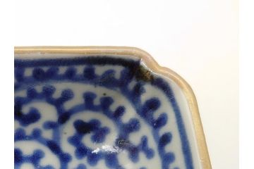 江戸期　富長貴春(富貴長春)　古伊万里　染付　金彩　色絵　蛸唐草　7.3寸皿　約21.5cm　大胆かつ繊細な絵柄に魅了される長皿2客(七寸三分、和皿、角皿、和食器)(R-061778)