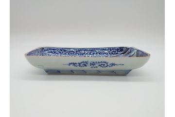 江戸期　富長貴春(富貴長春)　古伊万里　染付　金彩　色絵　蛸唐草　7.3寸皿　約22cm　大胆かつ繊細な絵柄に魅了される長皿2客(七寸三分、和皿、角皿、和食器)(R-061779)