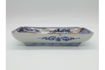 江戸期　富長貴春(富貴長春)　古伊万里　染付　金彩　色絵　蛸唐草　7.3寸皿　約22cm　大胆かつ繊細な絵柄に魅了される長皿2客(七寸三分、和皿、角皿、和食器)(R-061779)