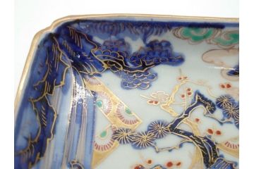 江戸期　富長貴春(富貴長春)　古伊万里　染付　金彩　色絵　蛸唐草　7.3寸皿　約22cm　大胆かつ繊細な絵柄に魅了される長皿2客(七寸三分、和皿、角皿、和食器)(R-061779)