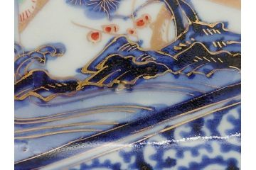 江戸期　富長貴春(富貴長春)　古伊万里　染付　金彩　色絵　蛸唐草　7.3寸皿　約22cm　大胆かつ繊細な絵柄に魅了される長皿2客(七寸三分、和皿、角皿、和食器)(R-061779)