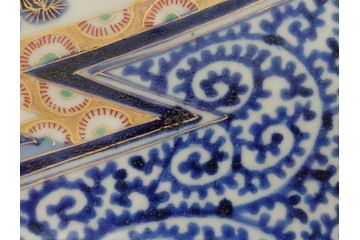 江戸期　富長貴春(富貴長春)　古伊万里　染付　金彩　色絵　蛸唐草　7.3寸皿　約22cm　大胆かつ繊細な絵柄に魅了される長皿2客(七寸三分、和皿、角皿、和食器)(R-061779)