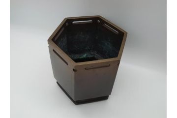 明治〜大正　六角　使い込むほどに味の出る古銅火鉢(手あぶり、鉢カバー、茶道具)(R-061783)
