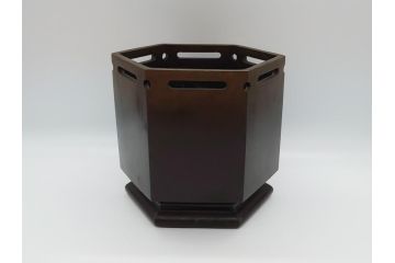 明治〜大正　六角　使い込むほどに味の出る古銅火鉢(手あぶり、鉢カバー、茶道具)(R-061783)