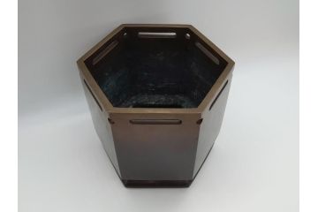 明治〜大正　六角　使い込むほどに味の出る古銅火鉢(手あぶり、鉢カバー、茶道具)(R-061783)