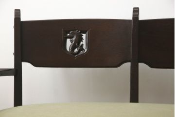 中古　美品　神戸洋家具　永田良介商店　タツ型の彫刻が存在感を放つ3人掛けソファ(三人掛け、3P)(R-061790)