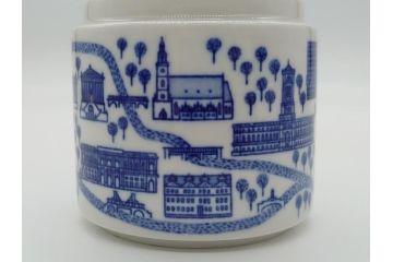 1960年代　レア　ドイツ　マイセン　Meissen　円形　蓋付き　ベルリンの街並みが描かれた小物入れ(筒型、蓋物、西洋陶磁器、BERLIN、HAUPTSTADT DER DEUTSCHEN DEMOKRATISCHEN REPUBLIK)(R-061793)