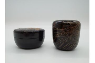 時代物　蒔絵　香合　棗　2個セット(小物入れ、茶道具、茶器、漆器、漆工芸)(R-061795)