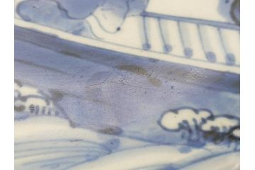 江戸期　古伊万里　染付　山水図　唐子　9.2寸皿　約28cm　ぷっくりとした愛らしい唐子図の大皿(九寸二分、和皿、和食器)(R-061797)