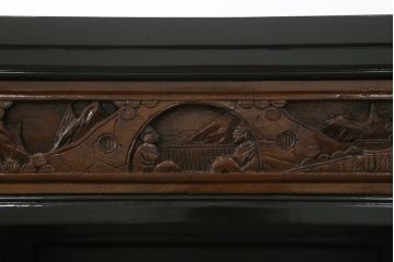 中国ビンテージ　オリエンタル　ふんだんにあしらわれた彫刻が圧倒的な存在感を放つデスクとチェアのセット(両袖デスク、両袖机、ワークデスク、在宅用、在宅ワーク、アームチェア、回転イス、椅子、ヴィンテージ、アジアン)(R-061798)