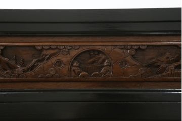 中国ビンテージ　オリエンタル　ふんだんにあしらわれた彫刻が圧倒的な存在感を放つデスクとチェアのセット(両袖デスク、両袖机、ワークデスク、在宅用、在宅ワーク、アームチェア、回転イス、椅子、ヴィンテージ、アジアン)(R-061798)
