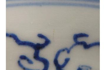 江戸期　古伊万里　大明年製　染付　龍　縁起物の絵図が目を惹く中皿5枚セット(寿字皿、雷紋、和食器)(R-061806)
