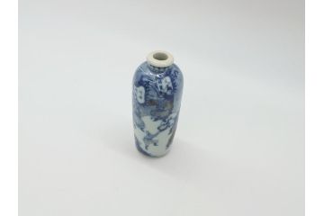 江戸〜明治　染付　極小　興味深い情景の絵付けが目を引く飾り壺(一輪挿し、鼻煙壺、壷、花器、人物、虎)(R-061808)