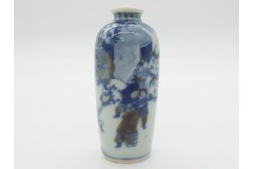江戸〜明治　染付　極小　興味深い情景の絵付けが目を引く飾り壺(一輪挿し、鼻煙壺、壷、花器、人物、虎)(R-061808)