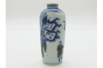江戸〜明治　染付　極小　興味深い情景の絵付けが目を引く飾り壺(一輪挿し、鼻煙壺、壷、花器、人物、虎)(R-061808)