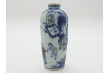 江戸〜明治　染付　極小　興味深い情景の絵付けが目を引く飾り壺(一輪挿し、鼻煙壺、壷、花器、人物、虎)(R-061808)