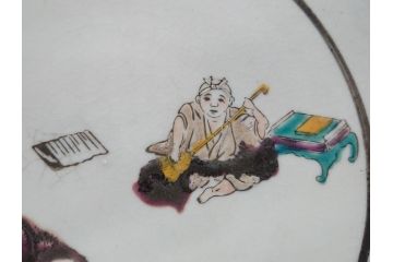 希少　上手物　江戸〜明治　九谷焼　二重角福　色絵　花鳥図　彩り鮮やかな絵付けに惹かれる9寸深鉢(松、梅、鳥、狸、人物、和食器)(R-061812)