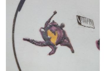 希少　上手物　江戸〜明治　九谷焼　二重角福　色絵　花鳥図　彩り鮮やかな絵付けに惹かれる9寸深鉢(松、梅、鳥、狸、人物、和食器)(R-061812)