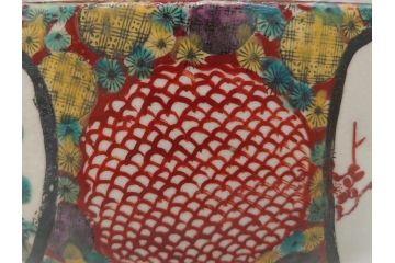 希少　上手物　江戸〜明治　九谷焼　二重角福　色絵　花鳥図　彩り鮮やかな絵付けに惹かれる9寸深鉢(松、梅、鳥、狸、人物、和食器)(R-061812)
