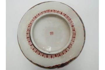 希少　上手物　江戸〜明治　九谷焼　二重角福　色絵　花鳥図　彩り鮮やかな絵付けに惹かれる9寸深鉢(松、梅、鳥、狸、人物、和食器)(R-061812)