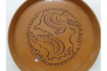 大正〜昭和初期　木製　漆器　菓子器揃(菓子鉢、4.6寸皿5枚、約14cm、共箱付き、創業五拾周年記念、帝國生命保険株式会社、漆工芸、和食器、和皿)(R-061813)