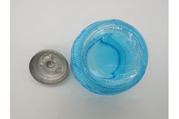 昭和初期　古いキャンディーポット(ガラス瓶、プレスガラス)(R-061815)