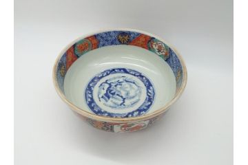 幕末　富長貴春(富貴長春)　金彩　色絵　染付　松竹梅文　華やかな色彩が目を惹く8.3寸深鉢(和食器)(R-061817)