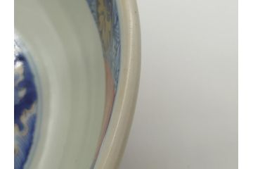 幕末　富長貴春(富貴長春)　金彩　色絵　染付　松竹梅文　華やかな色彩が目を惹く8.3寸深鉢(和食器)(R-061817)