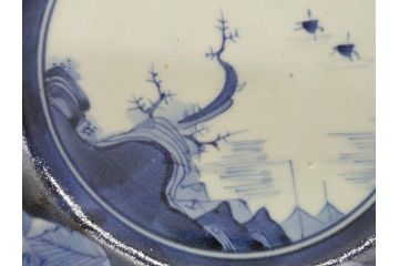 江戸期　古伊万里　大明年製　染付　山水図　9.2寸皿　約28cm　繊細な絵付けが美しい深鉢(九寸二分、和皿、深皿、和食器)(R-061818)
