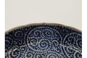 江戸期　古伊万里　宣徳年製　染付　変形　蛸唐草文　5寸皿　約15cm　総蛸唐草の絵付けに魅了される皿3枚セット(五寸、和皿、なます皿、和食器)(R-061819)