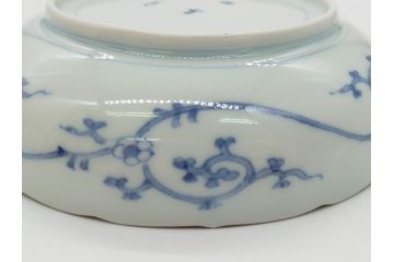 江戸期　古伊万里　宣徳年製　染付　変形　蛸唐草文　5寸皿　約15cm　総蛸唐草の絵付けに魅了される皿3枚セット(五寸、和皿、なます皿、和食器)(R-061819)