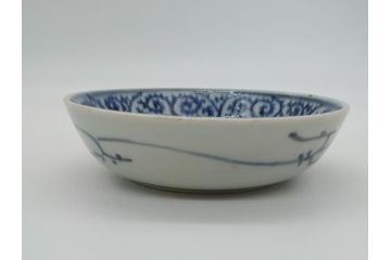 江戸期　古伊万里　染付　蛸唐草文　5寸皿　約15cm　伊万里焼の伝統美が詰まった皿3枚セット(五寸、和皿、小皿、小鉢、和食器)(R-061820)