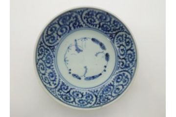 江戸期　古伊万里　染付　蛸唐草文　5寸皿　約15cm　伊万里焼の伝統美が詰まった皿3枚セット(五寸、和皿、小皿、小鉢、和食器)(R-061820)