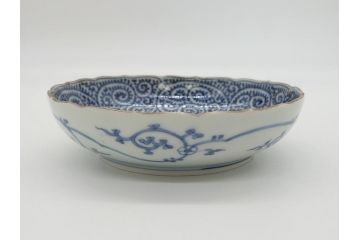 江戸期　古伊万里　宣徳年製　染付　変形　蛸唐草文　5寸皿　約15cm　総蛸唐草の絵付けに魅了される皿2枚セット(五寸、和皿、なます皿、和食器)(R-061821)