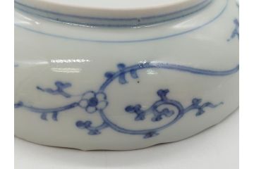 江戸期　古伊万里　宣徳年製　染付　変形　蛸唐草文　5寸皿　約15cm　総蛸唐草の絵付けに魅了される皿2枚セット(五寸、和皿、なます皿、和食器)(R-061821)