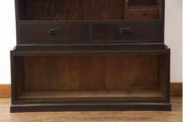 和製アンティーク　三方栗材　和モダンテイストのお部屋づくりに取り入れたい二段重ね茶箪笥(茶棚、収納棚、戸棚、食器棚、キャビネット)(R-061841)