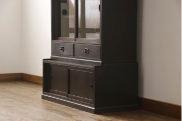 和製アンティーク　三方栗材　和モダンテイストのお部屋づくりに取り入れたい二段重ね茶箪笥(茶棚、収納棚、戸棚、食器棚、キャビネット)(R-061841)