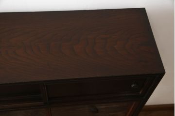 和製アンティーク　三方栗材　和モダンテイストのお部屋づくりに取り入れたい二段重ね茶箪笥(茶棚、収納棚、戸棚、食器棚、キャビネット)(R-061841)