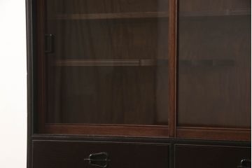 和製アンティーク　三方栗材　和モダンテイストのお部屋づくりに取り入れたい二段重ね茶箪笥(茶棚、収納棚、戸棚、食器棚、キャビネット)(R-061841)