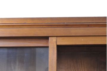 和製アンティーク　昭和初期　シンプルなデザインの収納棚(食器棚、飾り棚、サイドキャビネット、サイドボード、ガラス戸棚)(R-061855)